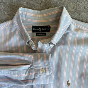 Ralph Lauren Shirt Mens XL Blue Stripe Classic Fit Button Down Oxford Pony Logo - Picture 1 of 7