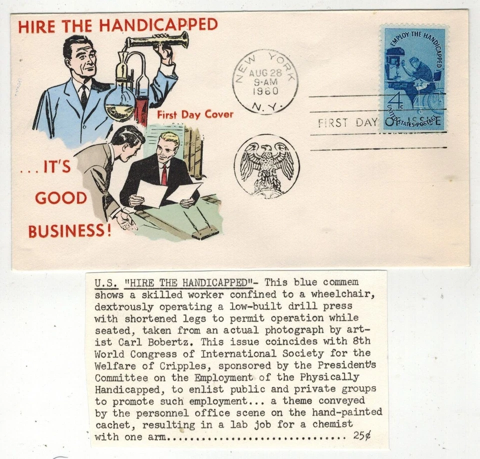 1960 EMPLOY THE PHYSICALLY HANDICAPPED 1155 TINTED OVERSEAS MAILER & TEXT SHEET - Image 1 of 1