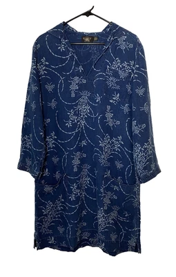 RRL Ralph Lauren Dress Size 4 Sailor Tunic Indigo Cream Linen Cotton Double RL - Image 1 of 4