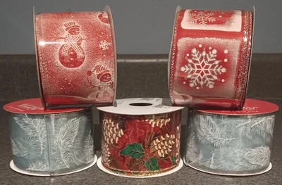 5 Rolls Of Assorted Wired And Polyester/Nylon Ribbon. Red And Blue. 2.5" Width. - Image 1 of 4