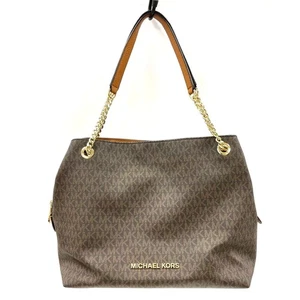 Michael Kors Jet Set Gold Chain Brown Tote Bag Shoulder Purse Carryall - Picture 1 of 6