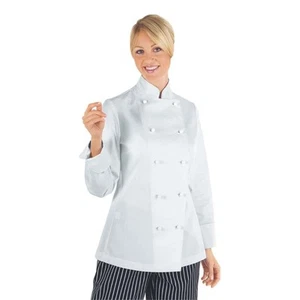 Veste de Cuisinier Femme Lady Chef Blanc Coton Isacco A Manches Longues - Imagen 1 de 1