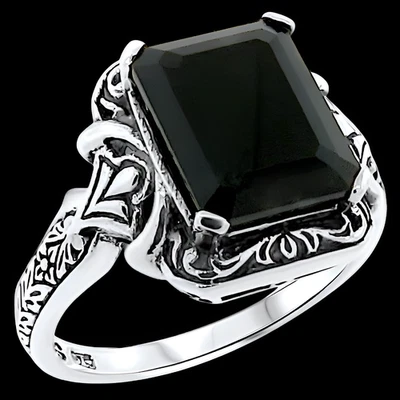 VINTAGE STYLE BLACK AGATE 925 SOLID STERLING SILVER FILIGREE RING      171 - Image 1 of 3