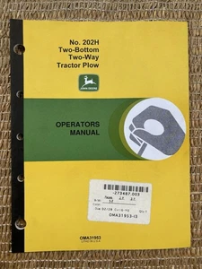 Vtg John Deere No. 202H Two-Bottom Two-Way Tractor Plow Operator's Manual - Picture 1 of 6