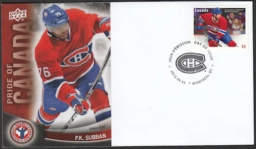 CANADÁ Sc #2671.18 MONTREAL CANADIENSES P.K. SUBBAN ON EXCELENTE CUBIERTA PRIMER DÍA Foto 1 de 1