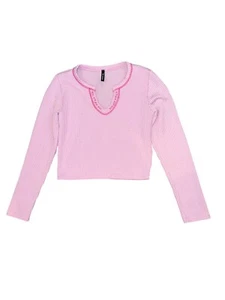 Revelation Girls Pink Ribbed Long Sleeve U-Neck Cropped Top M(Read Measurements) - Picture 1 of 3