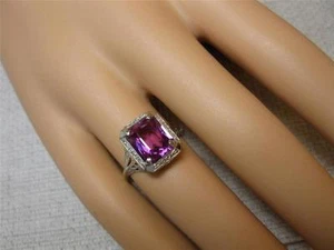 Art Deco Engagement Wedding Ring 14K Synthetic Ruby White Gold Filigree - Picture 1 of 12