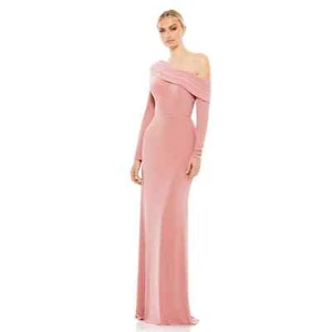 Ieena for Mac Duggal Drop Shoulder Long Sleeve Column Gown in Rose Gold Size 4 - Picture 1 of 9