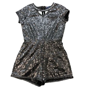 Truly Me Sara Sara Sequin Romper Girls 10 Silver Retro Disco 70s 80s Party  - Picture 1 of 10