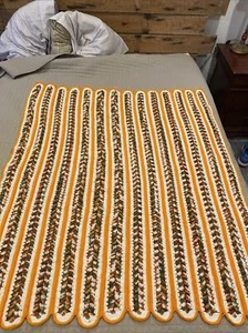 Vintage Afghan Crochet Orange, White, Green & Brown 47” x 54” Stunning &Colorful - Picture 1 of 3