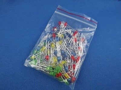 LED Sortiment #7 100 Stück 3mm, je 20 Stück weiß, gelb, rot, grün, blau - Bild 1 von 2