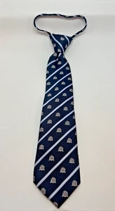 Boys 2-5 Elastic Pre-Tied Clip On Neck Tie Navy Blue w/ White Stripes Embroidery - Picture 1 of 8