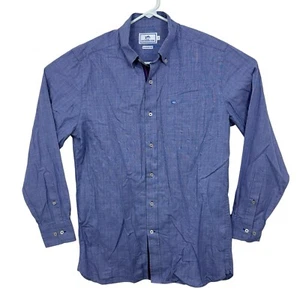 Southern Tide Button Front Shirt Plaid Long Sleeve Mens Sz S Navy Blue White EUC - Picture 1 of 8