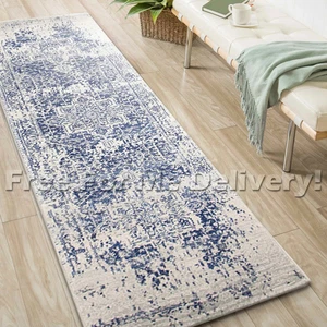 SULIS MEDALLION IVORY BLUE TRADITIONAL RUG RUNNER (M) 80x300cm **FREE DELIVERY** - Bild 1 von 5
