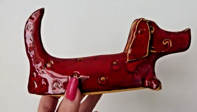 Dachshund Hand Made Ceramic Glossy Brown/Red Figurine 18 cm long - image 1 of 4