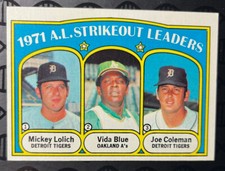 1972 Topps Baseball #96 1971 AL Strikeout Leaders (Lolich,Blue,Coleman) NM