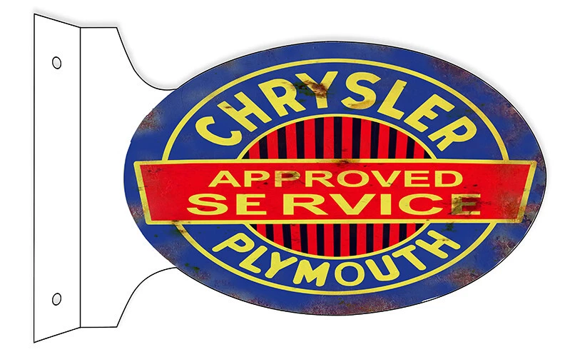 CHRYSLER PLYMOUTH APPROVED SERVICE 18" HEAVY DUTY USA METAL DOUBLE SIDED AD SIGN - Image 1 of 1