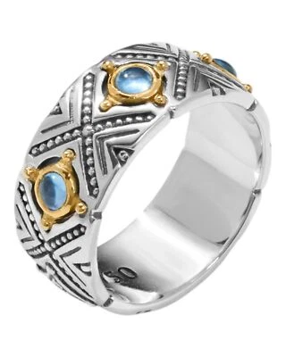 Konstantino Dome Sterling Silver 18k Gold and Blue Spinel Ring DKJ974-478 S7 - Image 1 of 4