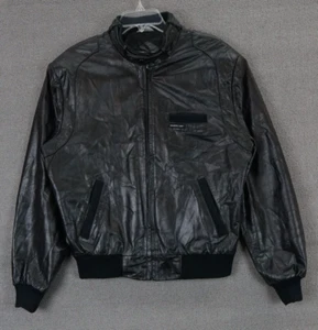 Vintage Members Only Black Leather Jacket Cafe Racer Collar 80s Size 44 - Picture 1 of 6