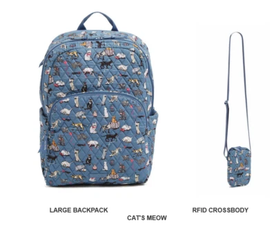 Mochila grande Vera Bradley Cat's Meow Essential de 2 piezas y bandolera RFID para teléfono celular Foto 1 de 4
