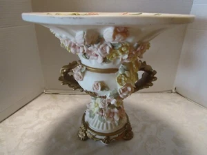 Vintage Pedestal Compote Centerpiece Roses Acanthus Handles Italian Style 13.7"T - Picture 1 of 18