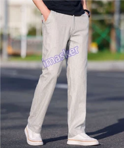 Pantalones informales de lino de seda helada para hombre pantalones sueltos rectos de algodón y lino - Imagen 1 de 27