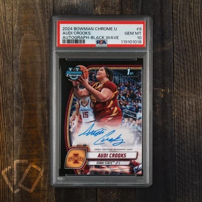 Audi Crooks 2024 Bowman Chrome University 1-й автограф No9 Black Wave PSA 10 - Изображение 1 из 3