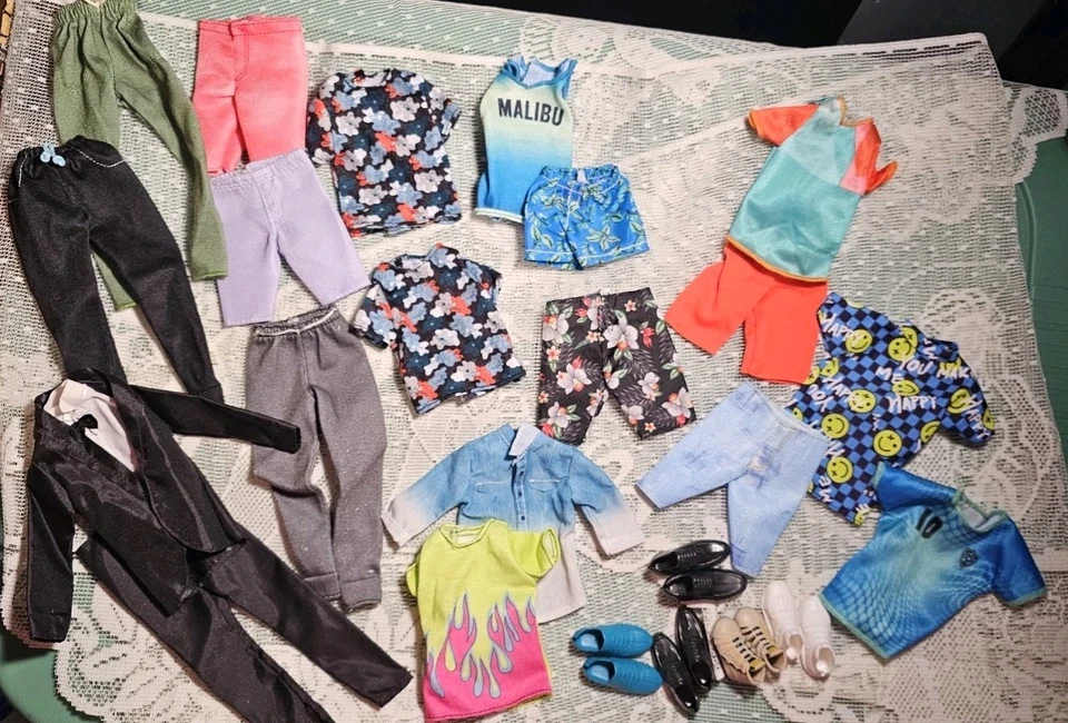 Ken Doll Clothes & Shoes Lot 18 Pieces + Shoes- No Tags – Casual & Beach Outfits - Image 1 of 4