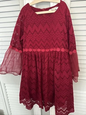 Girls Richie House Los Angeles Lace Dress Lined Sheer Bell Sleeves Zip Back 8 - Image 1 of 4