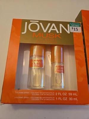 2 件复古 Jovan Musk by Coty 礼品套装女士古龙水喷雾香水 3 盎司全新带盒  — 第 1/4 张图片