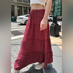 Brandy Melville Floral Tiered Maxi Skirt M Deep Red Prairie Cottagecore - Picture 1 of 8