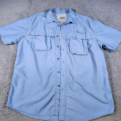 Camisa LL Bean Hombres Grande Azul Teal Cuello Abotonado Bolsillos Exterior Peces Caminata Foto 1 de 4