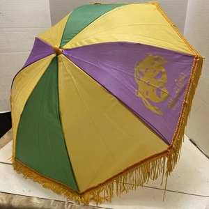 Fringed Mardi Gras Umbrella Multicolored Theater Mask Print - Picture 1 of 5