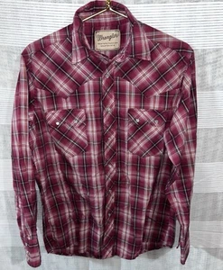 Wrangler Red Men's Medium Western Pearl Snap Shirt Plaid-30x22 - Picture 1 of 4