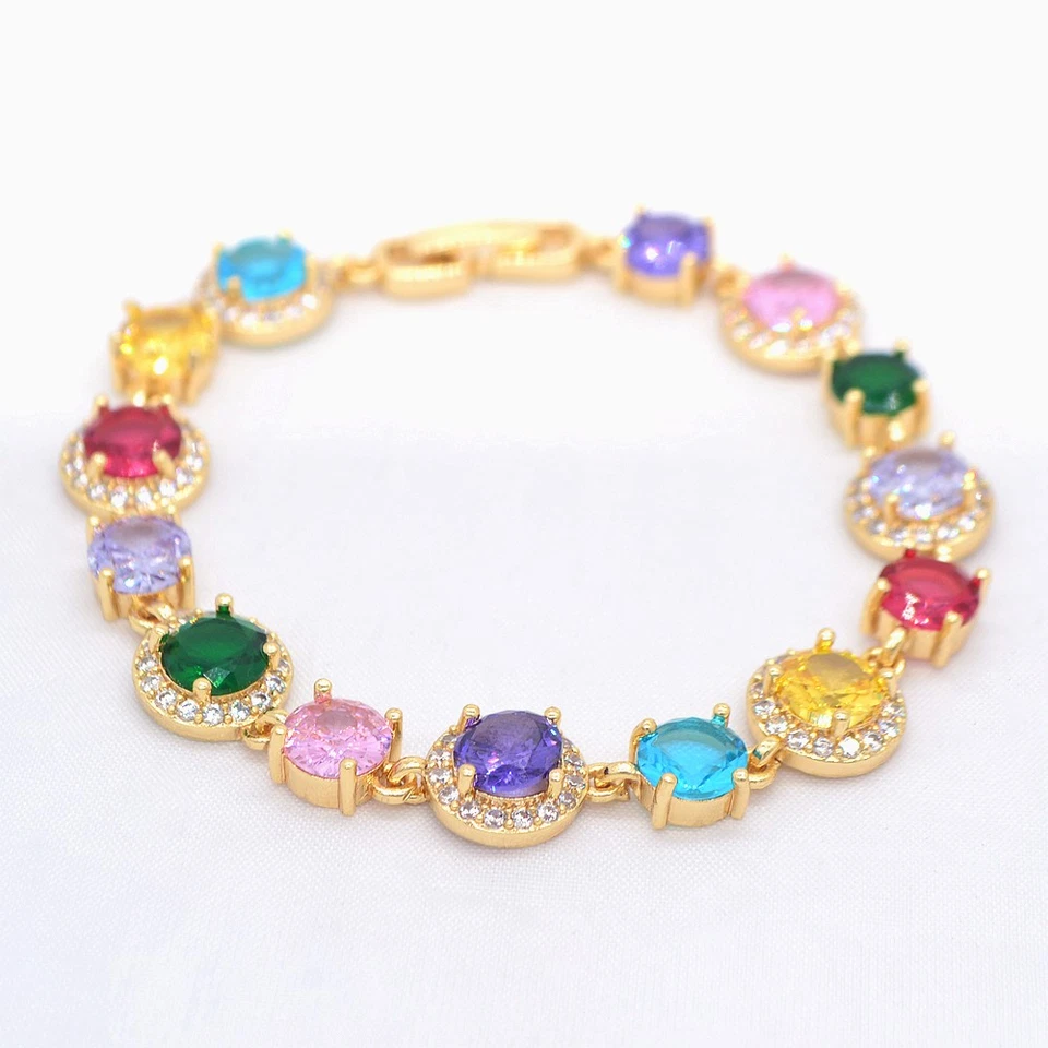 Brazalete de boda de topacio místico multicolor de lujo relleno de oro amarillo de 18 quilates para mujer Foto 1 de 1