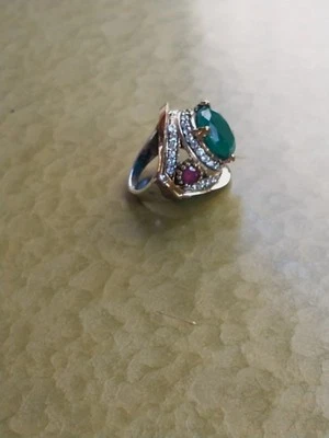 Women's Ring-Sz 6-Emerald,Rubies Topaz-Stamped Sterling Silver With Bronze... - Image 1 of 4