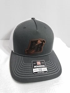 Eagle ER LEATHER PATCH Richardson 112fp TRUCKER HAT Cap Adjustable Gray White - Picture 1 of 6