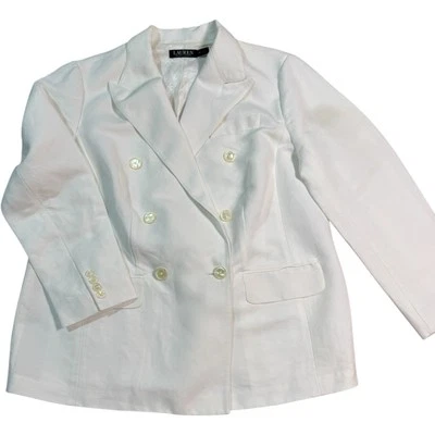 Lauren Ralph Lauren Women’s Double Breasted White Linen Blazer Summer Jacket 14W - Image 1 of 4