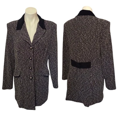 Blazer Negro Gris Escarlata Vintage Años 90 Talla 14 Oficina de Negocios Foto 1 de 4