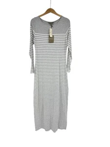 Abito Tommy Bahama donna M grigio bianco a righe maxi manica lunga Farris $148 NUOVO - Foto 1 di 8