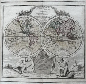 World spheres decorative cartouche Sea of West in North America 1778 Desnos map - Picture 1 of 16