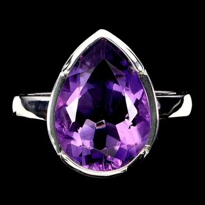 Black Friday 925 Silver Ring Pear Amethyst 13x9mm Gemstone Jewelry Size 7 - Image 1 of 4