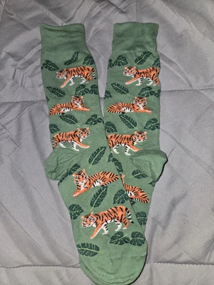 Hot Sox Men's Dress Socks Casual Crew Green Jungle Bengal Tigers Size 10-13 - Image 1 of 2