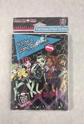 Monster High 8 invitaciones de fiesta, sobres y postales de agradecimiento 2011 Mattel Foto 1 de 2