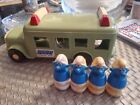 vintage ILLCO SMURF SCHOOL BUS from 1982 by Peyo PRE - SCHOOL TOY WALLACE BERRIE