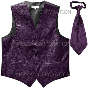 New Men's Vesuvio Napoli Paisley Tuxedo Vest Ascot Cravat prom party Dark Purple - Picture 1 of 3