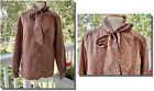Brown Polyester Floral Secretary Garden Party PUSSY BOW Vintage Blouse L