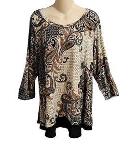 Rose & Olive Tunic Top Size 2X Black Ivory Paisley Boho Cottagecore Granola Girl - Picture 1 of 15