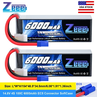 2x Zeee 14.8V 100C 4S Lipo Battery 6000mAh EC5 for 8S RC Car Truck Boat Plane - Image 1 of 4