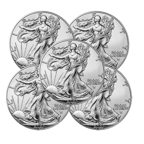 Lot of 5 - 2023 $1 American Silver Eagle 1 oz BU Cover